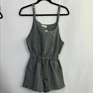Gray Denim Romper speckle fold hem scoop neck